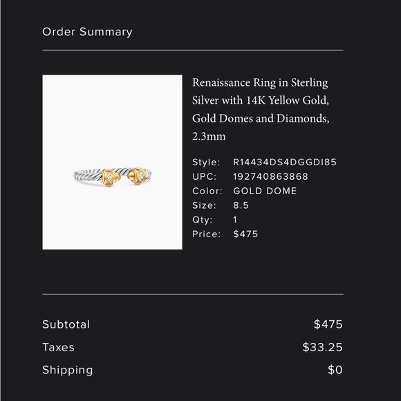 David Yurman Renaissance Ring with gold domes and diamond size 8.5. - Picture 3 of 6